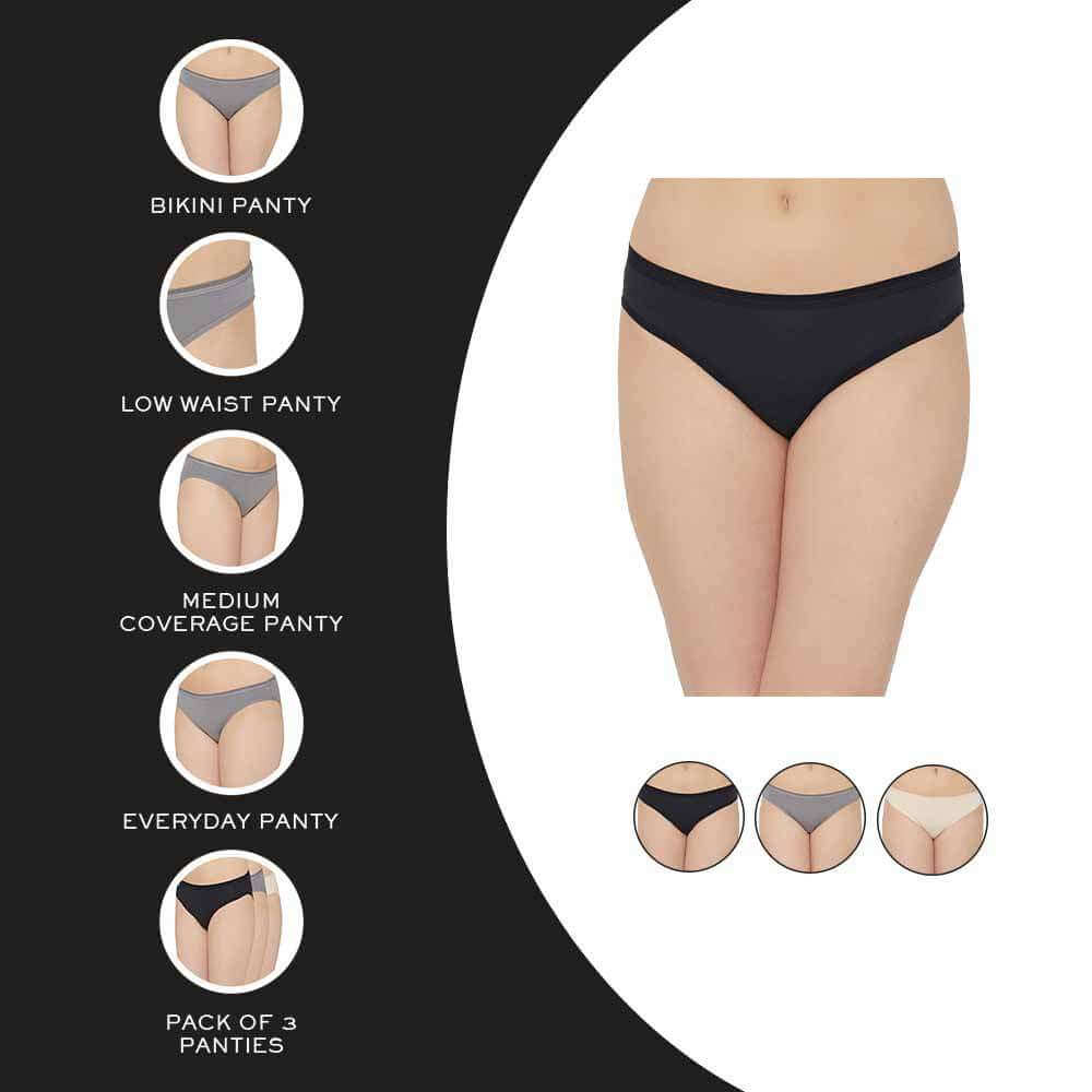 Cotton Low Waist Medium Coverage Everyday Wear Pack of 3 Bikini Panty