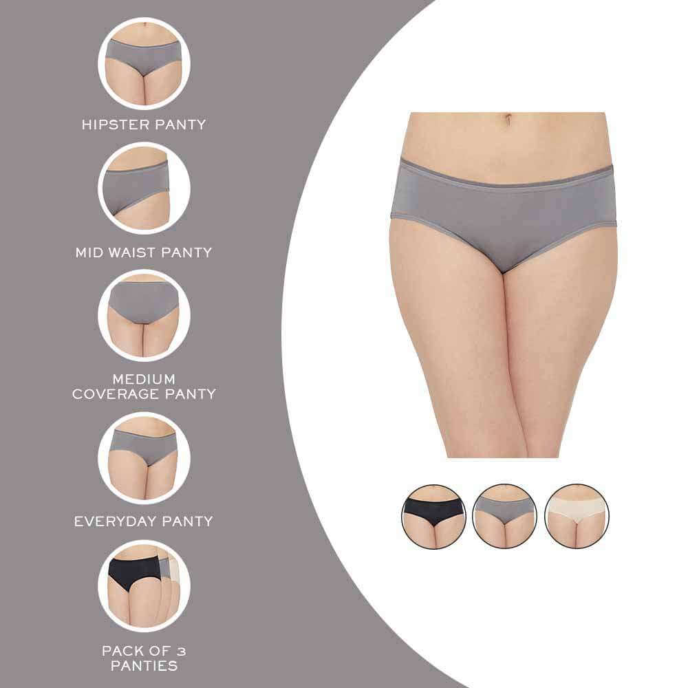 Cotton Mid Waist Medium Coverage Everyday Wear Pack of 3 Hipster Panty