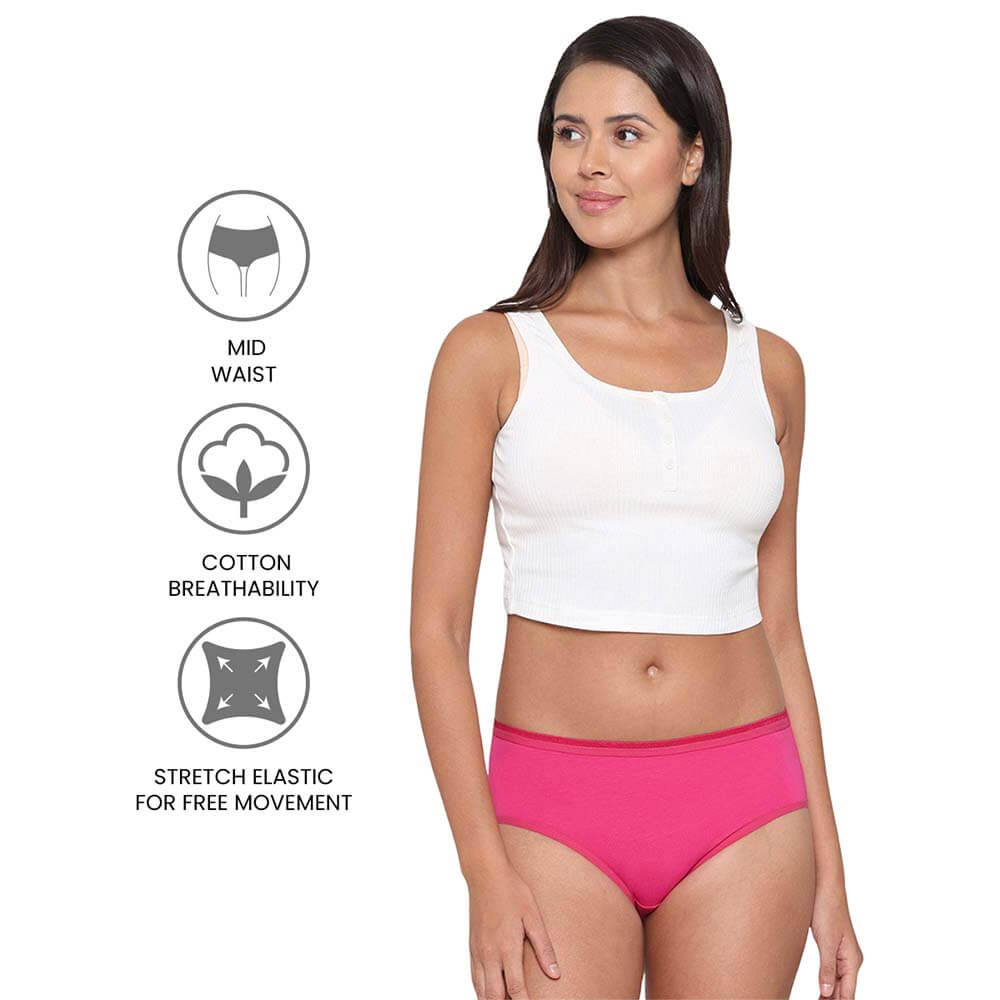 Cotton Mid Waist Medium Coverage Everyday Wear Pack of 3 Hipster Panty