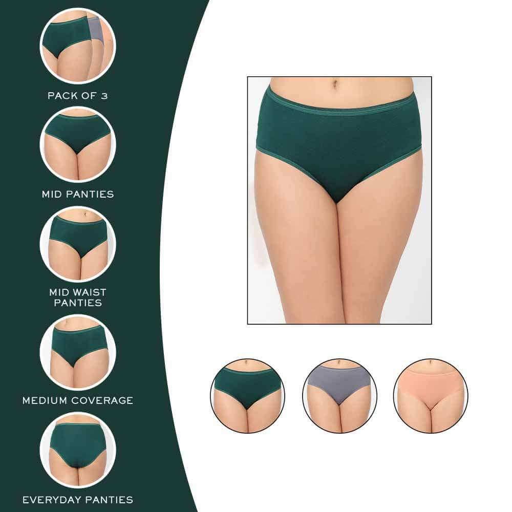 Cotton Mid Waist Medium Coverage Everyday Wear Pack of 3 Midi Panty