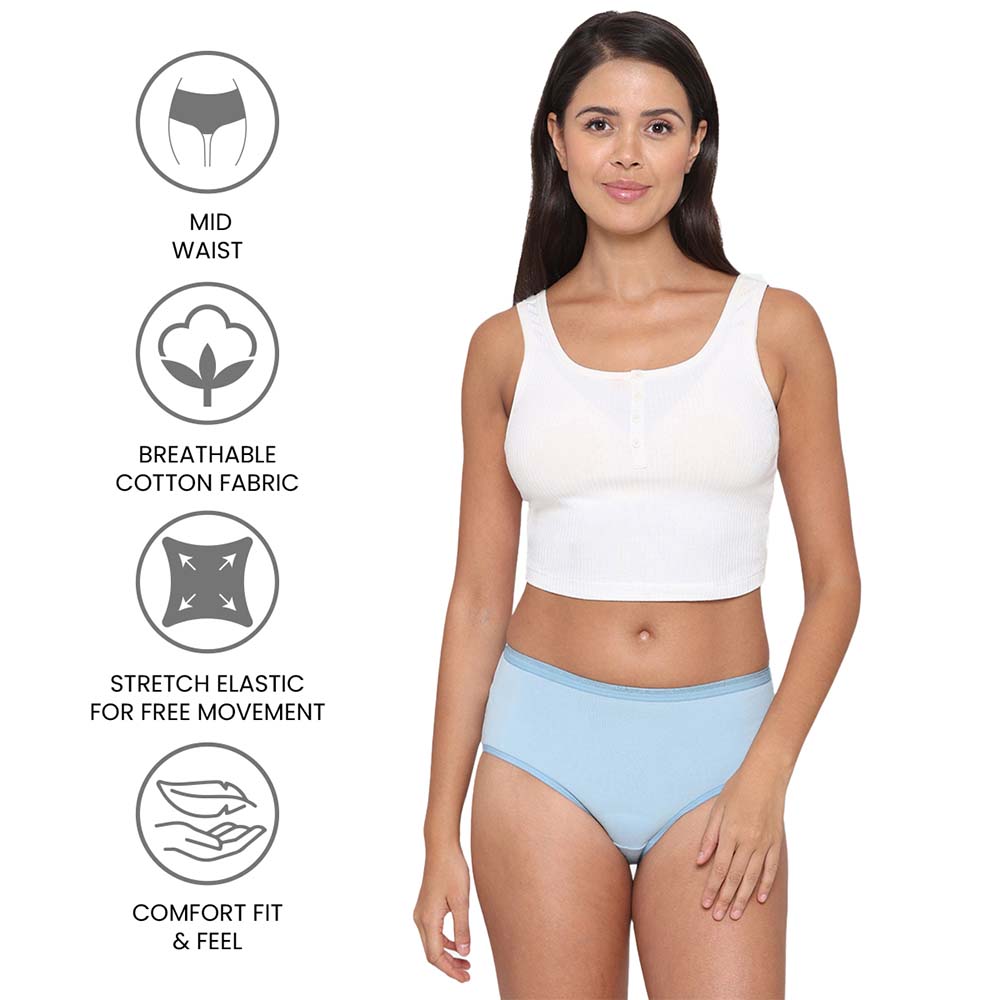 Cotton Mid Waist Medium Coverage Everyday Wear Pack of 3 Midi Panty