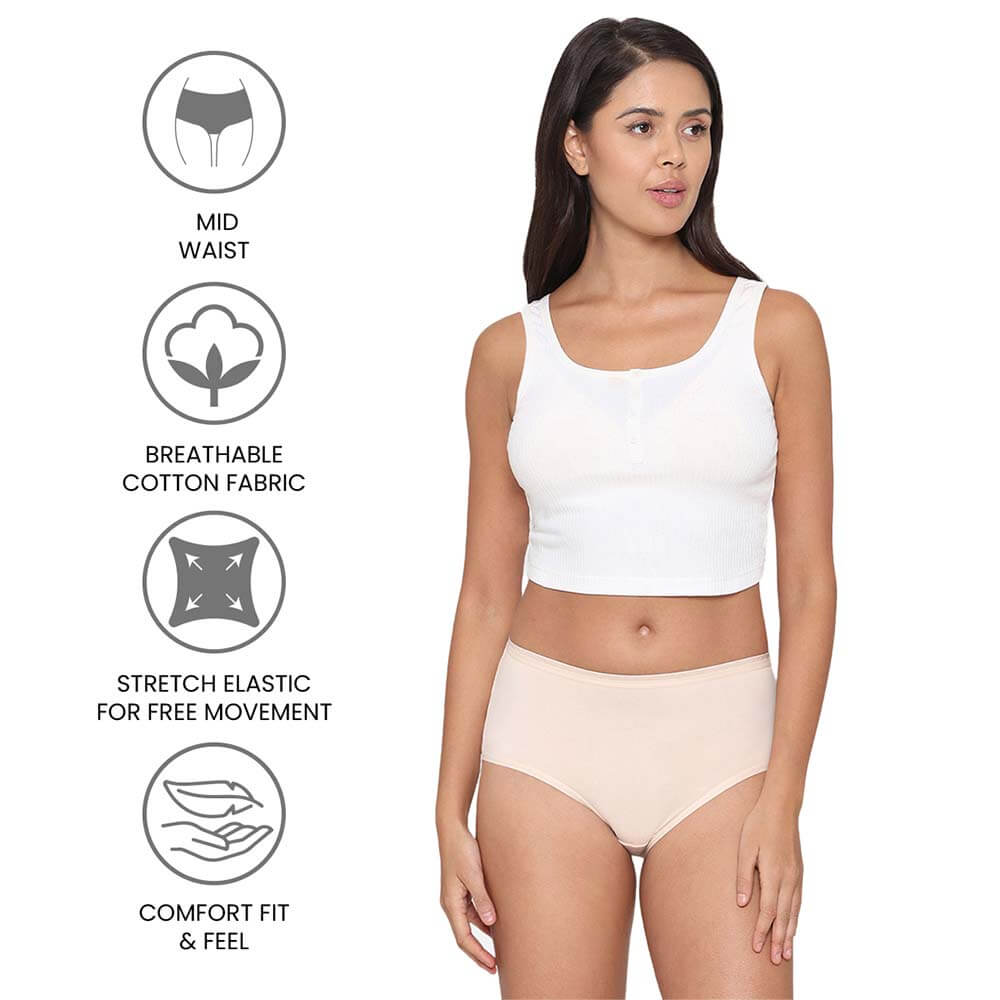 Cotton Mid Waist Medium Coverage Everyday Wear Pack of 3 Midi Panty