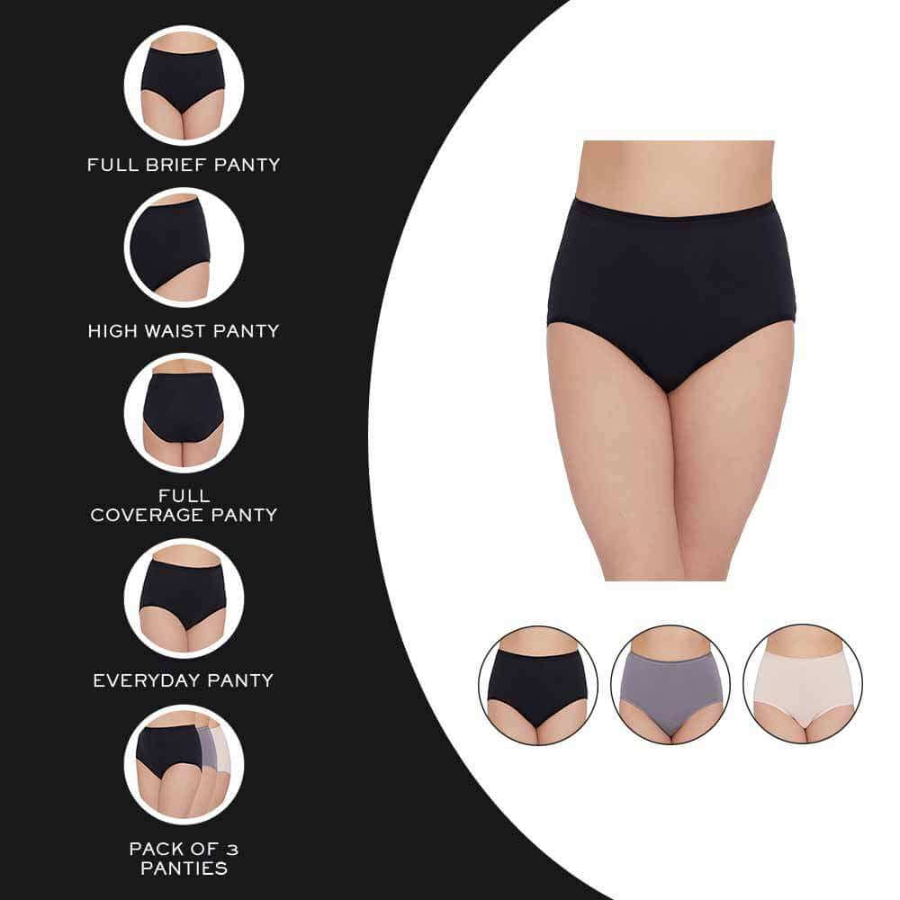 Cotton High Waist Full Coverage Everyday Wear Pack of 3 Full Brief Maxi Panty