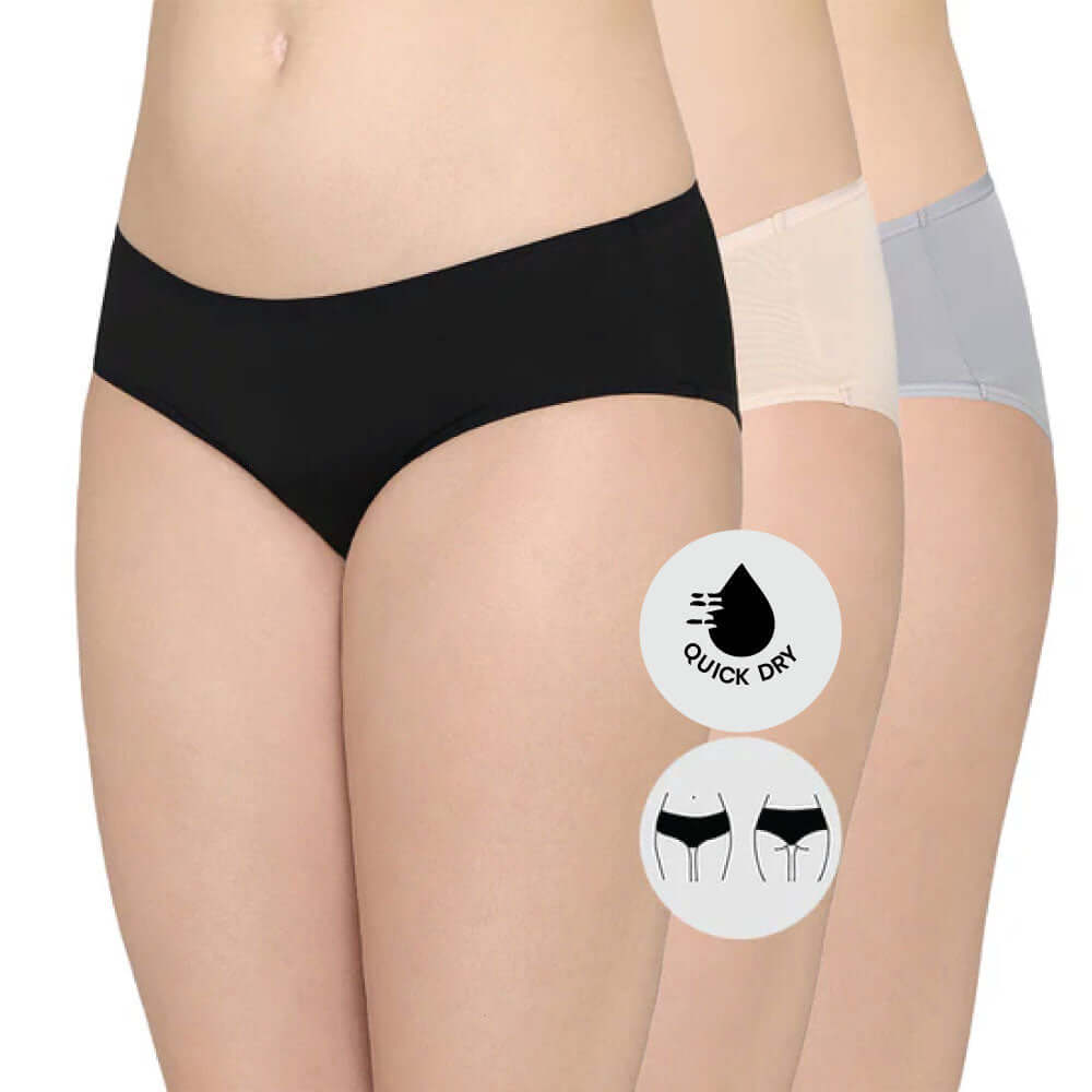 Quick Dry Mid Waist Medium Coverage Everyday Wear Pack of 3 Hipster Panty