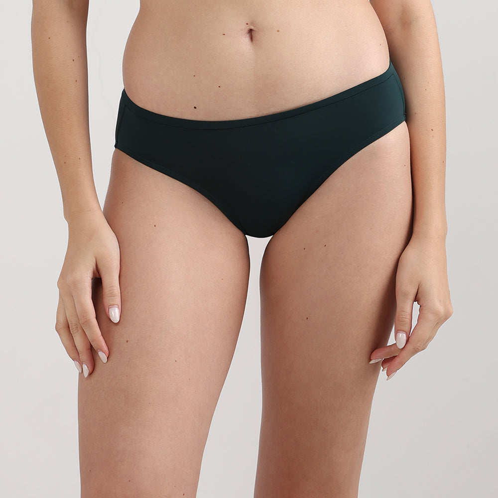 Everyday Elegance Low Waist Medium Coverage Everyday Wear Bikini Panty-Dark Green