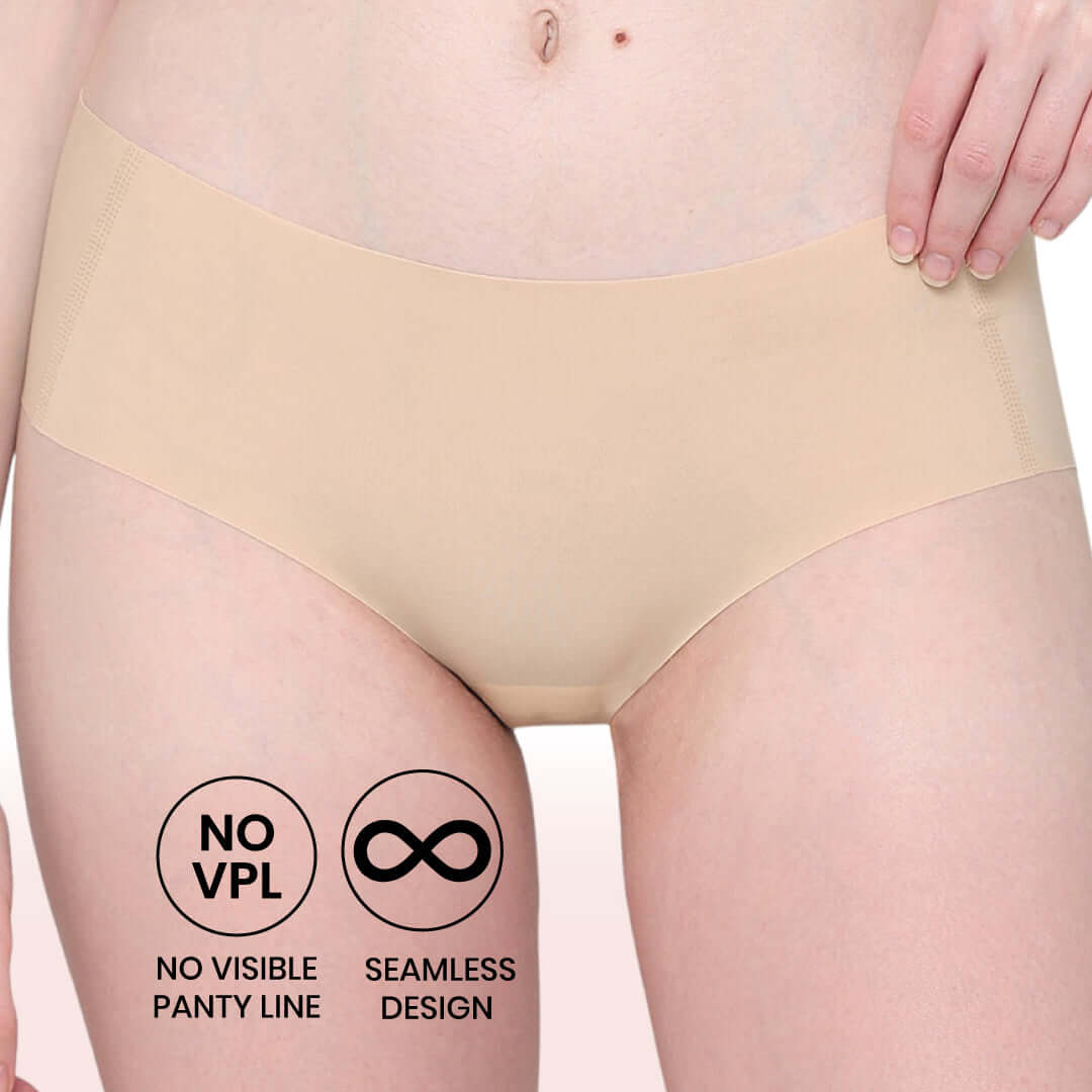 Invisible Comfort Mid-Waist Full Coverage Seamless Everyday wear Hipster Panty - Beige