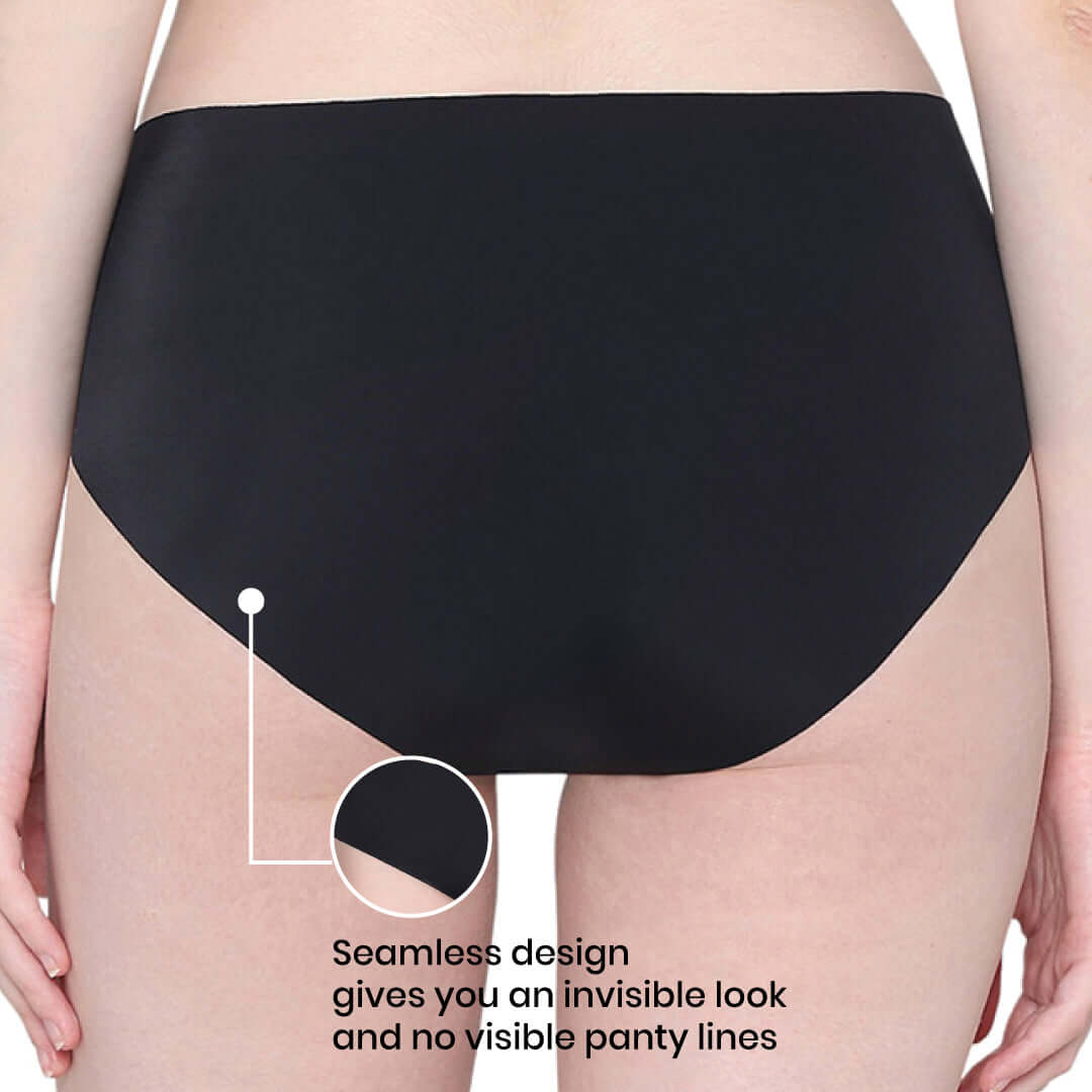 Invisible Comfort Mid-Waist Full Coverage Seamless Everyday wear Hipster Panty - Black