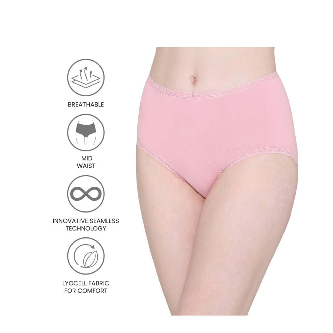 Dear Hip Mid-Waist Full Coverage Comfortable Everyday Wear Brief Panty -Pink
