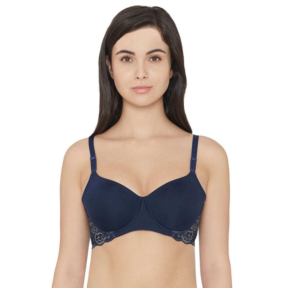 Love to Lace Padded Wired 3/4th Cup Everyday Wear Medium coverage T-Shirt Bra - Navy Blue