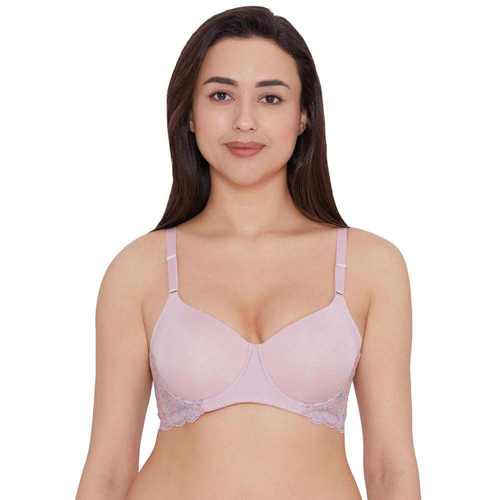 Love to Lace Padded Wired 3/4th Cup Everyday Wear Medium coverage T-Shirt Bra - Pink