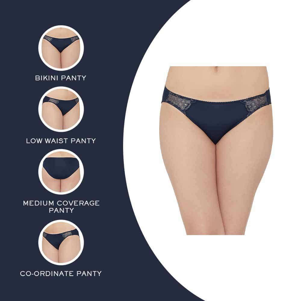 Love to Lace Mid Waist Medium Coverage Everyday Wear Bikini Panty - Navy Blue