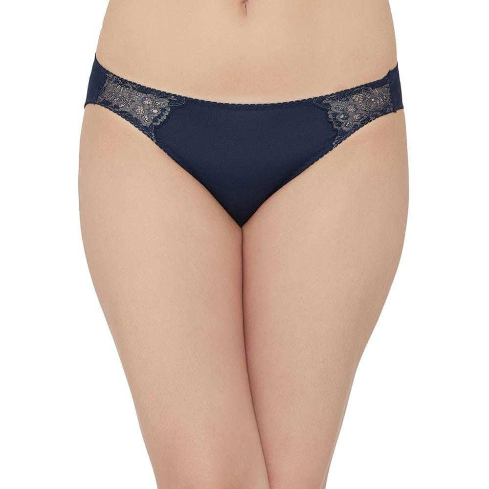 Love to Lace Mid Waist Medium Coverage Everyday Wear Bikini Panty - Navy Blue