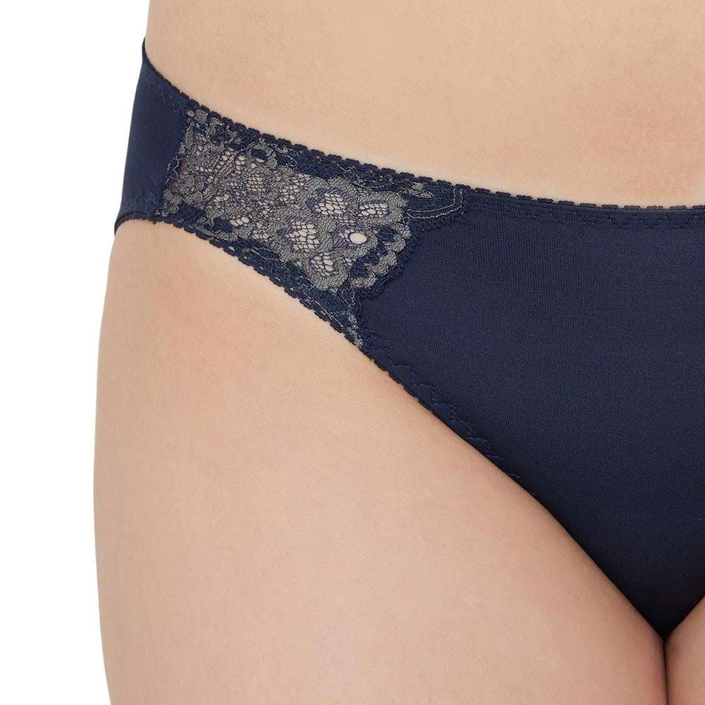 Love to Lace  Mid Waist Medium Coverage Everyday Wear Bikini Panty - Navy Blue