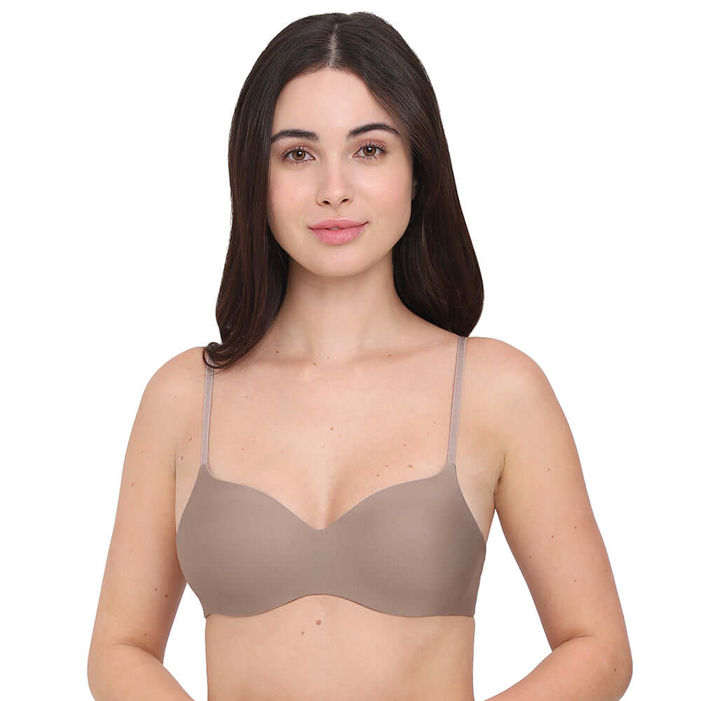 Basic Mold Padded Non-wired 3/4th Cup Everyday Wear Seamless T-shirt Bra-Brown