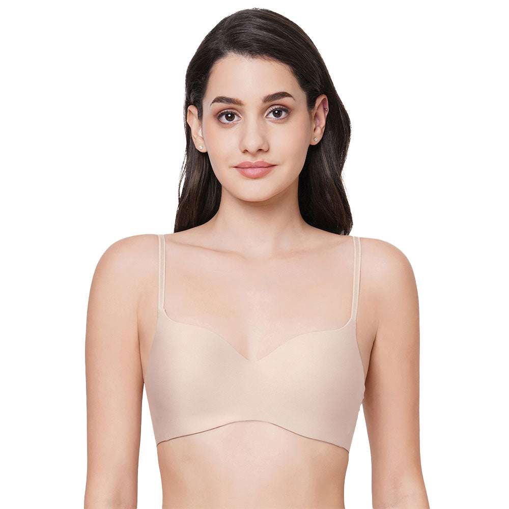 Basic Mold Padded Non Wired 3/4Th Cup Everyday T-Shirt Bras-Beige