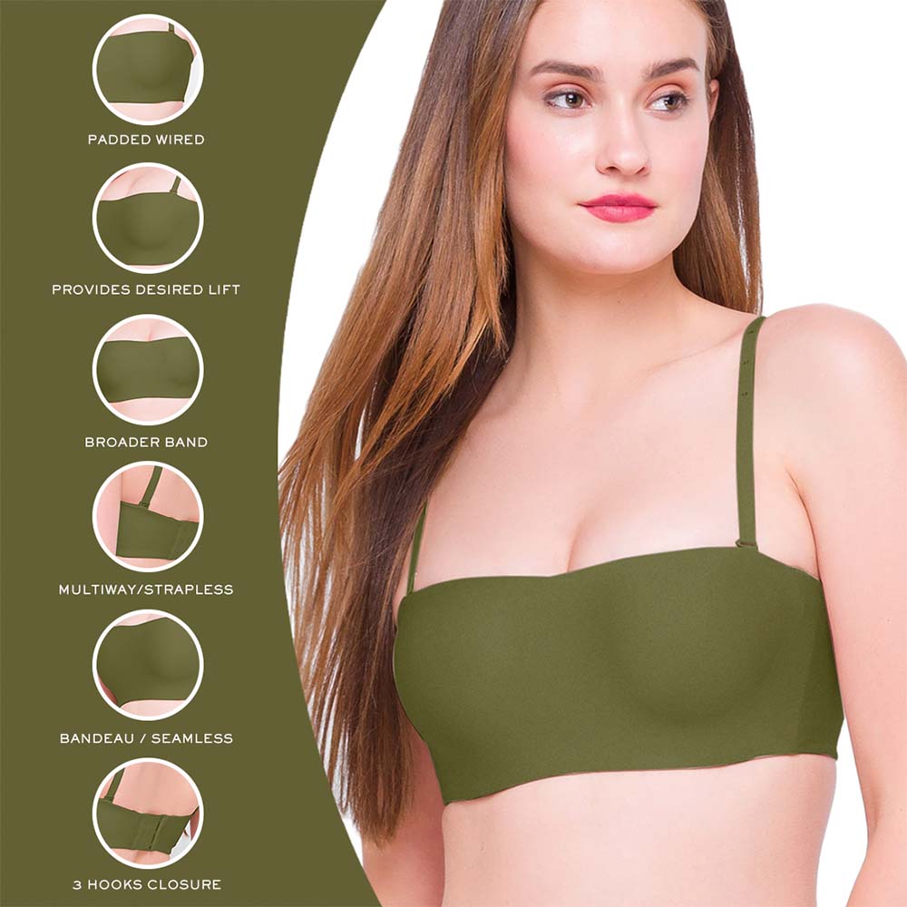 Basic Mold Padded Wired Half Cup Strapless Bandeau T-Shirt Bra - Green