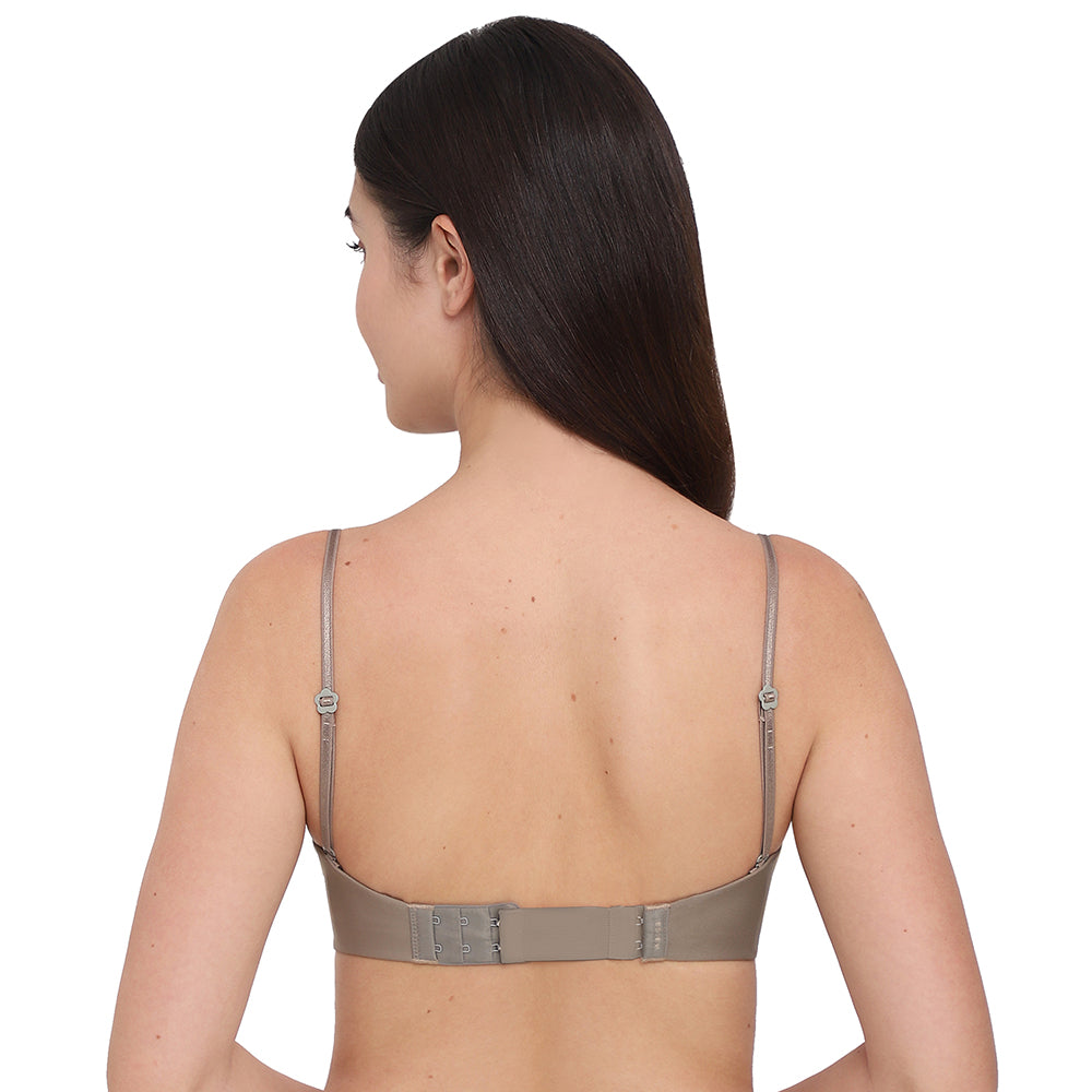 Basic Mold Padded Wired Half Cup Everyday Wear Strapless Multiway Bra-Brown