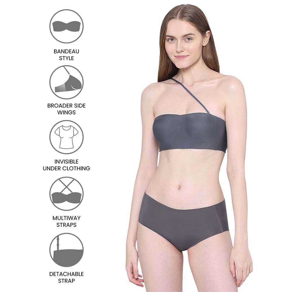 Basic Mold Padded Wired Half Cup Strapless Bandeau T-Shirt Bra - Dark Grey