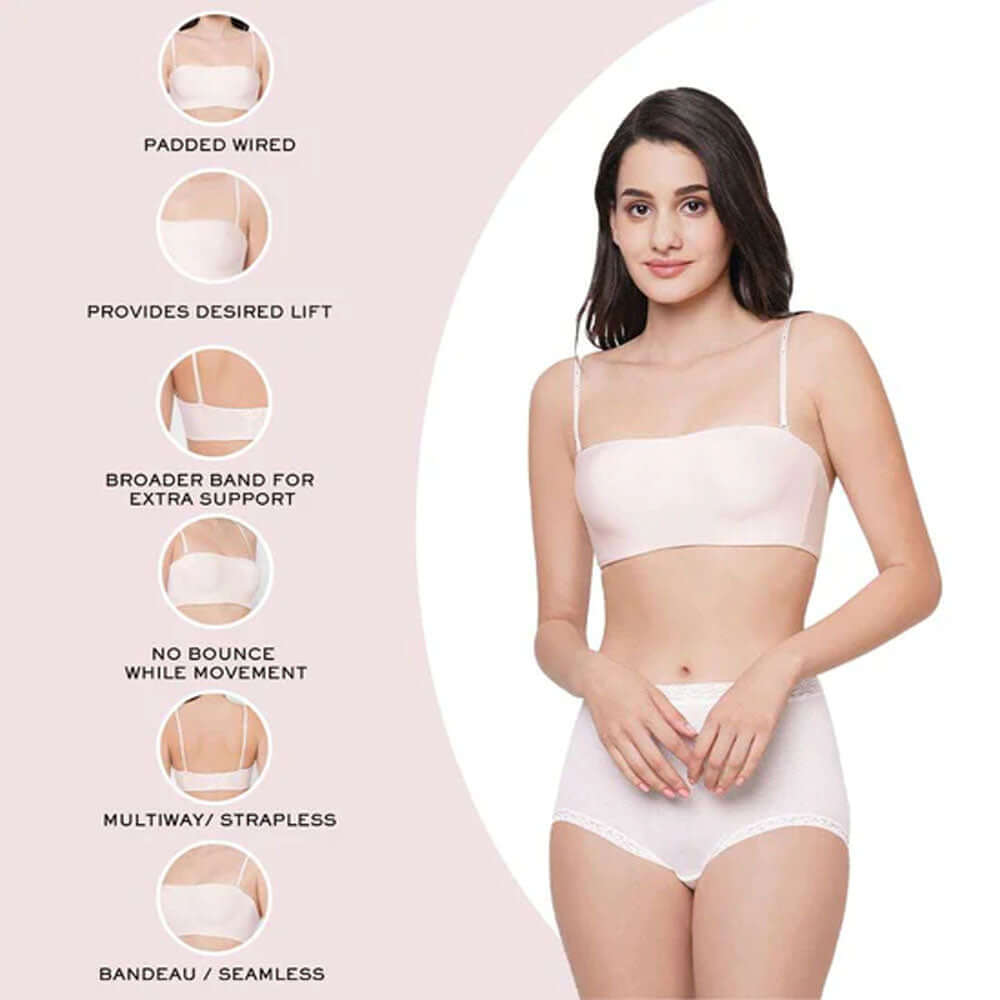 Basic Mold Padded Wired Half Cup Strapless Bandeau T-Shirt Bra - Light Pink