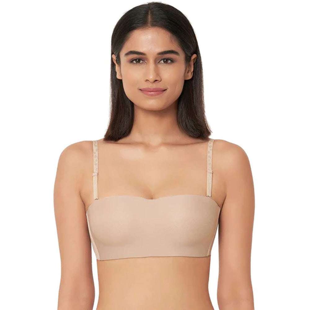 Basic Mold Padded Non Wired Half Cup Strapless T Shirt Bra-Beige