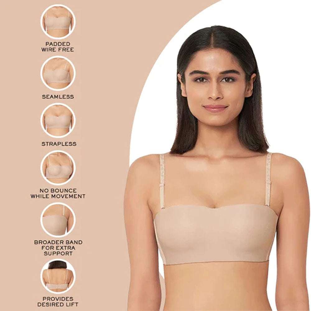 Basic Mold Padded Non Wired Half Cup Strapless T-Shirt Bra - Beige