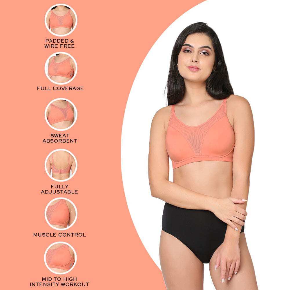 Asean Sports Padded Non-Wired Full Coverage Full Support High Intensity Sports Bra - Orange