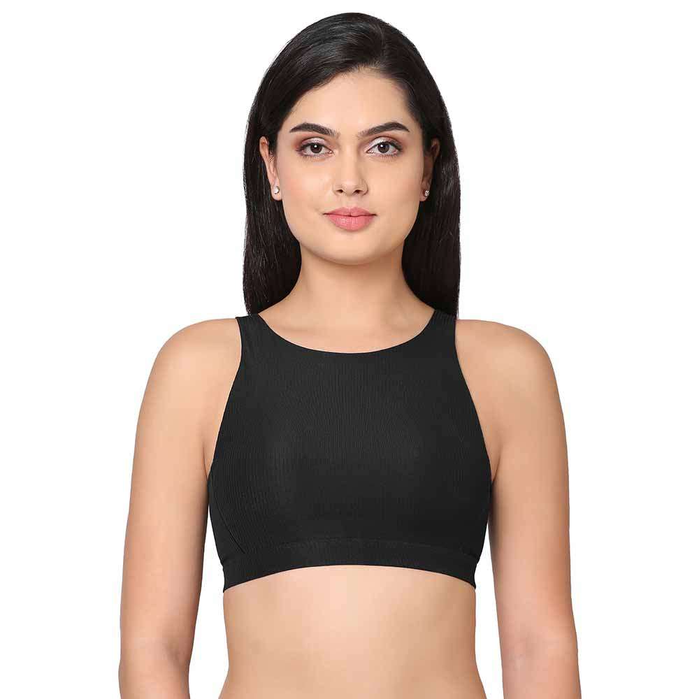 Buy Sports Lover Padded Non-wired High Neck Medium Intensity Full coverage Sports  Bra - Black Online