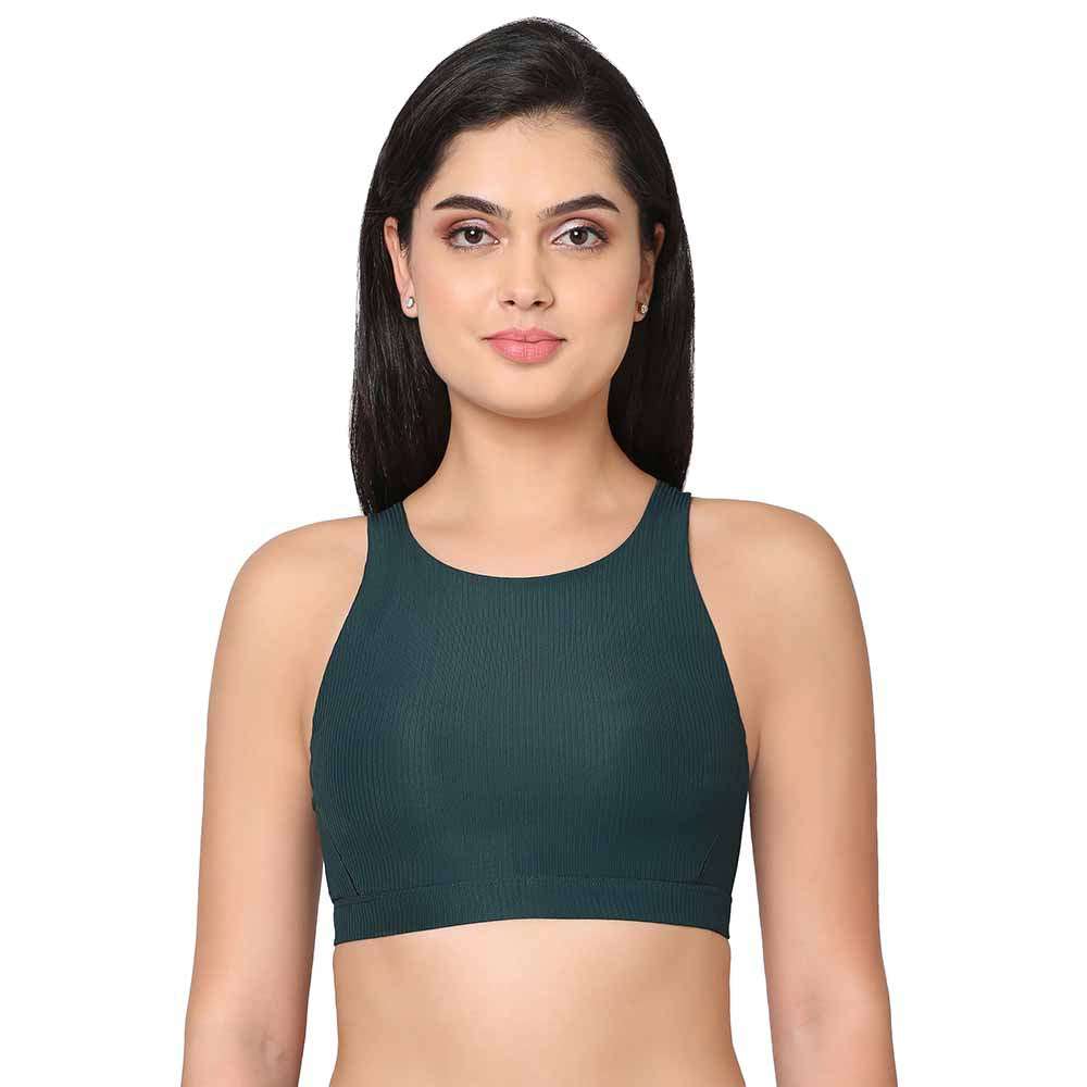 Sports Lover Padded Non-wired High Neck Medium Intensity Full coverage  Sports Bra - Green