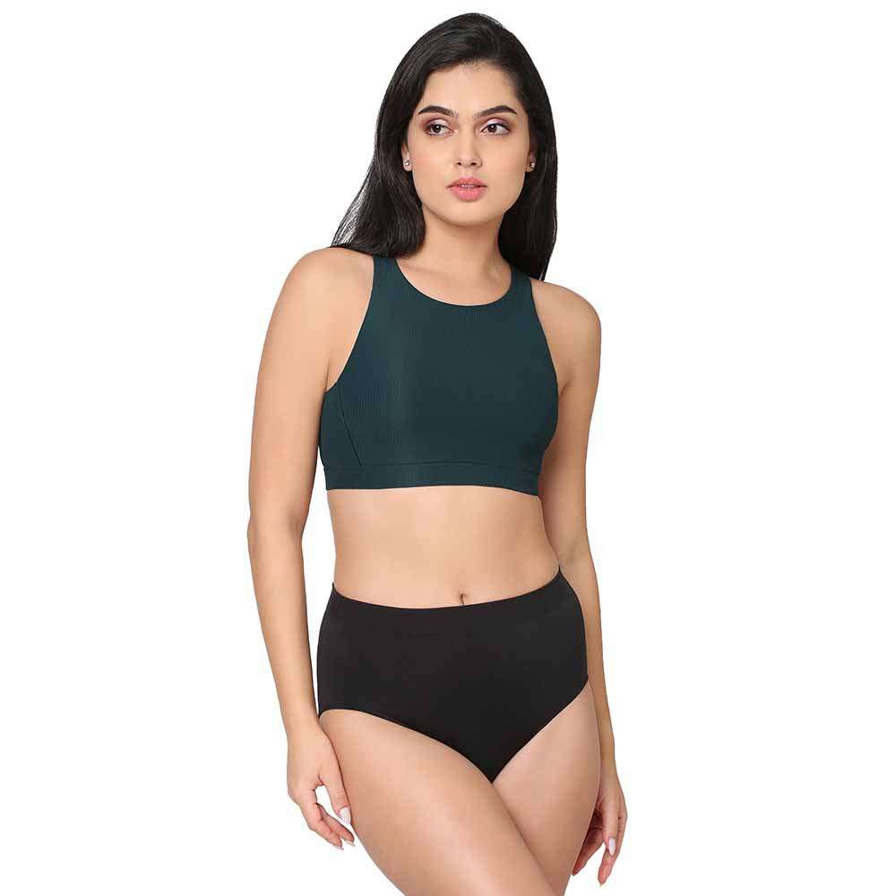 Sports Lover Padded Non-wired High Neck Medium Intensity Full coverage Sports Bra - Green