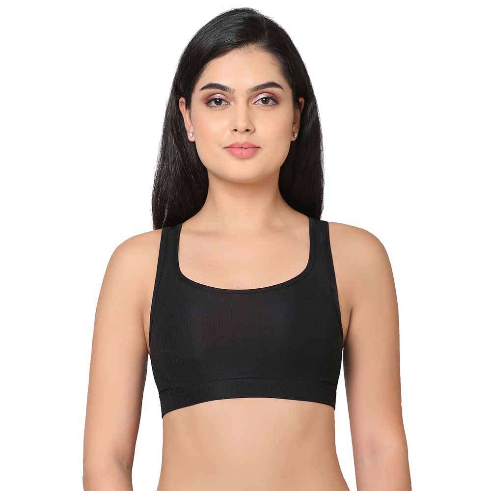 Sports Lover Padded Non-wired Racer Back Medium Intensity Full coverage  Sports Bra - Black