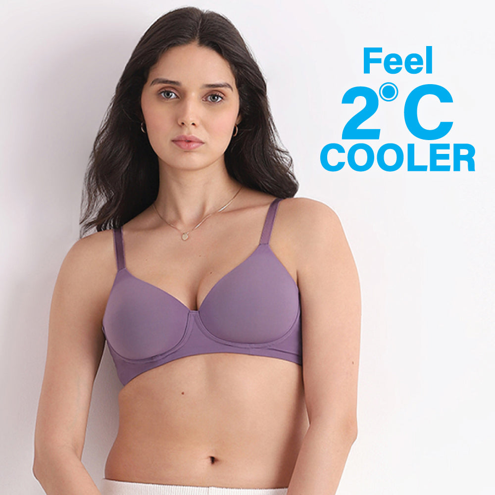 Cool Comfort  Padded Non-wired 3/4th Cup Everyday Wear T-shirt Bra -Purple