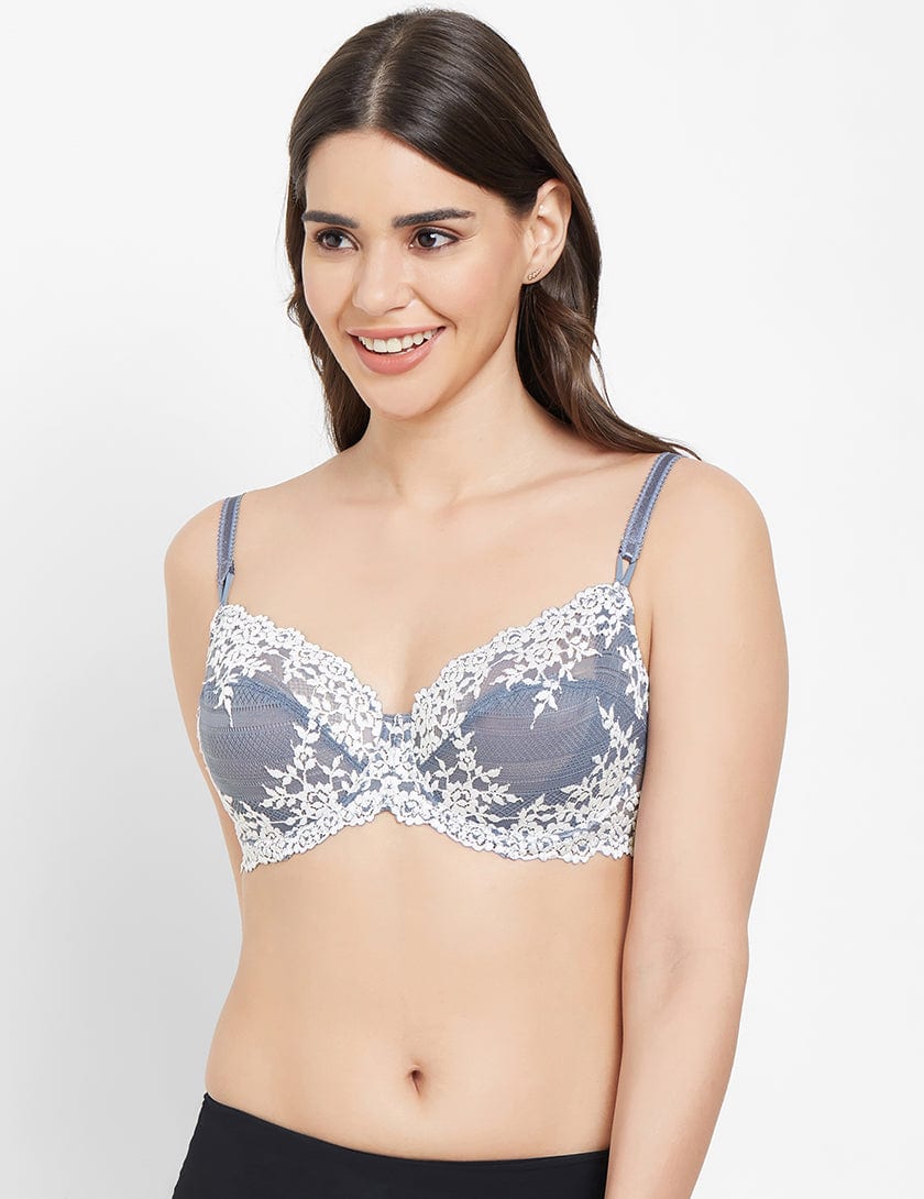Embrace Lace Non Padded Wired 3/4th Cup Bridal Wear Medium coverage Fashion Bra - Blue