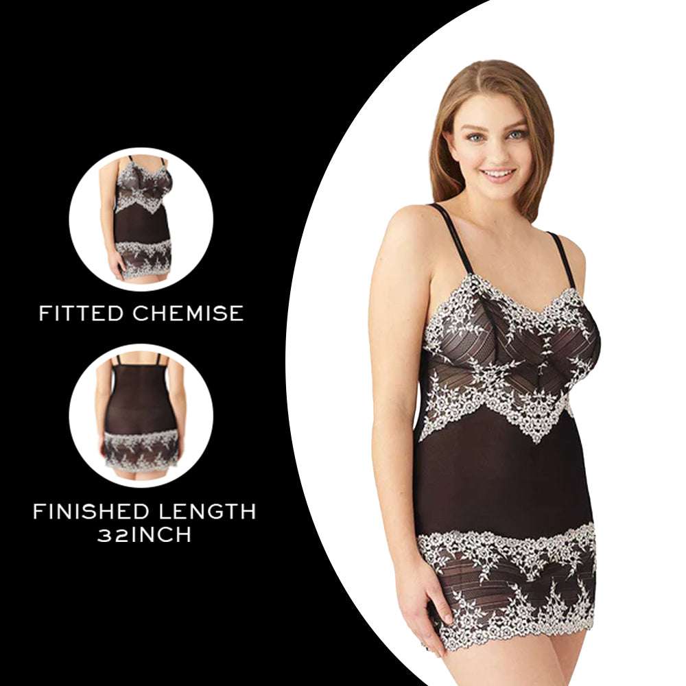 Embrace Lace  Non Padded  Non Wired Bridal Wear Short Lace Babydoll Chemise - Black