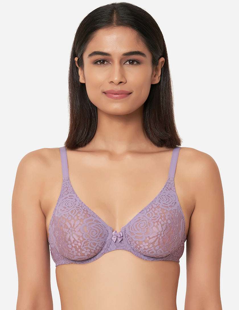 Buy Halo Lace Non-Padded Wired Full Cup Lace Everyday Comfort Bra - Lavender  Online