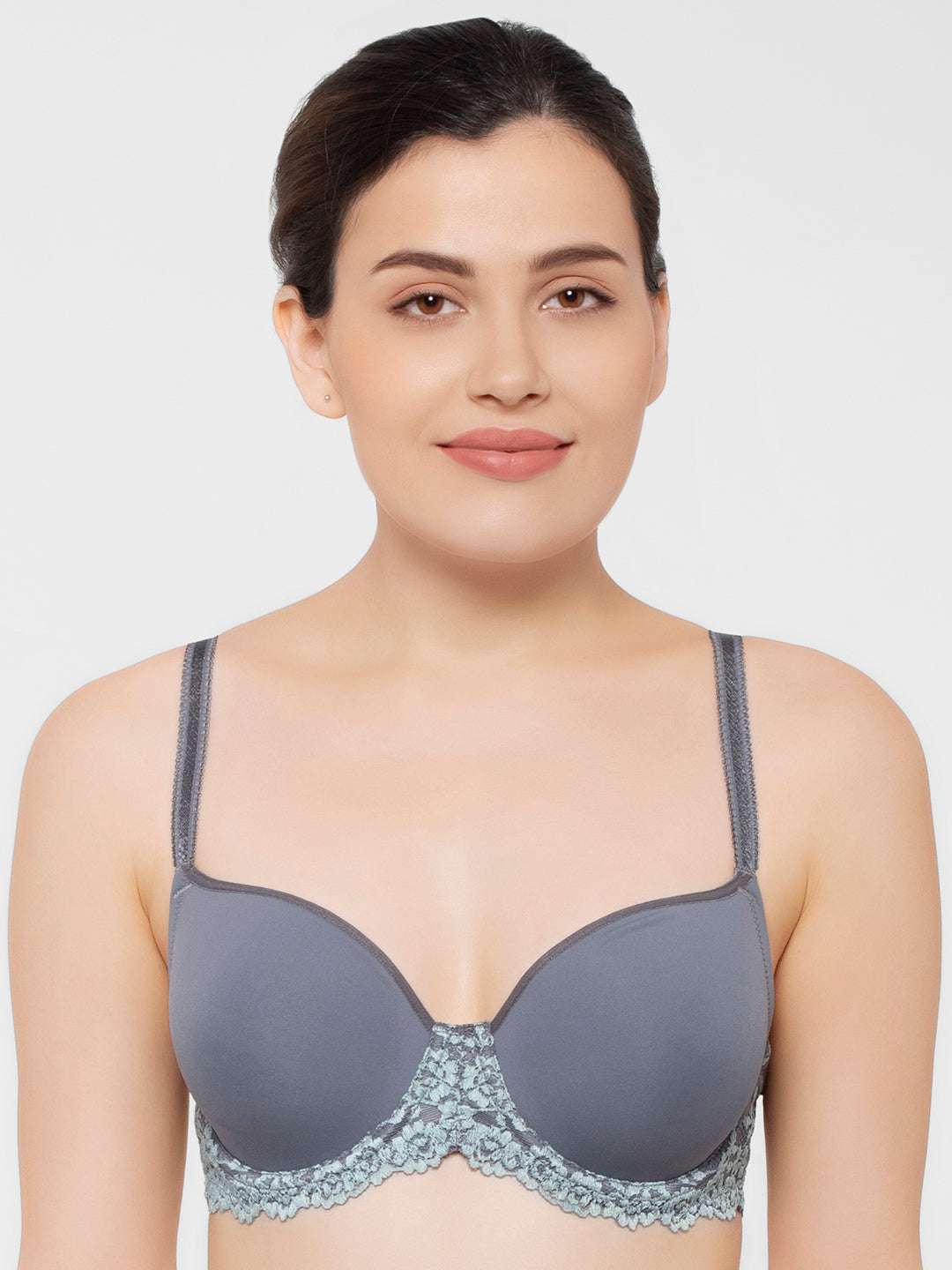 Embrace Lace Contour Padded Wired 3/4th Cup Everyday Wear Medium coverage  T-Shirt Bra - Grey