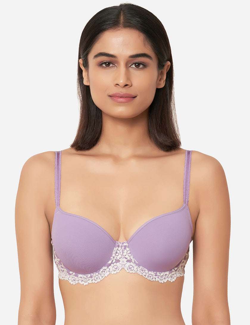 Embrace Lace Padded Wired 3/4 Cup Lace T-Shirt Spacer Cup Bra - Lavender