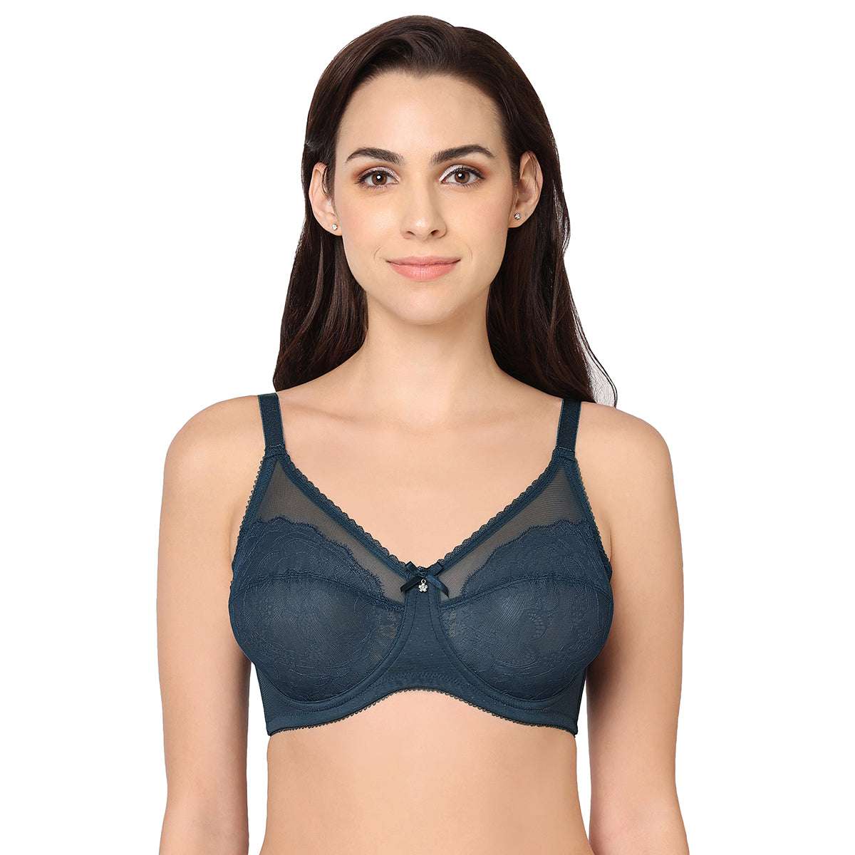 Retro Chic Non-Padded Wired Full Coverage Full Cup Bra - Blue