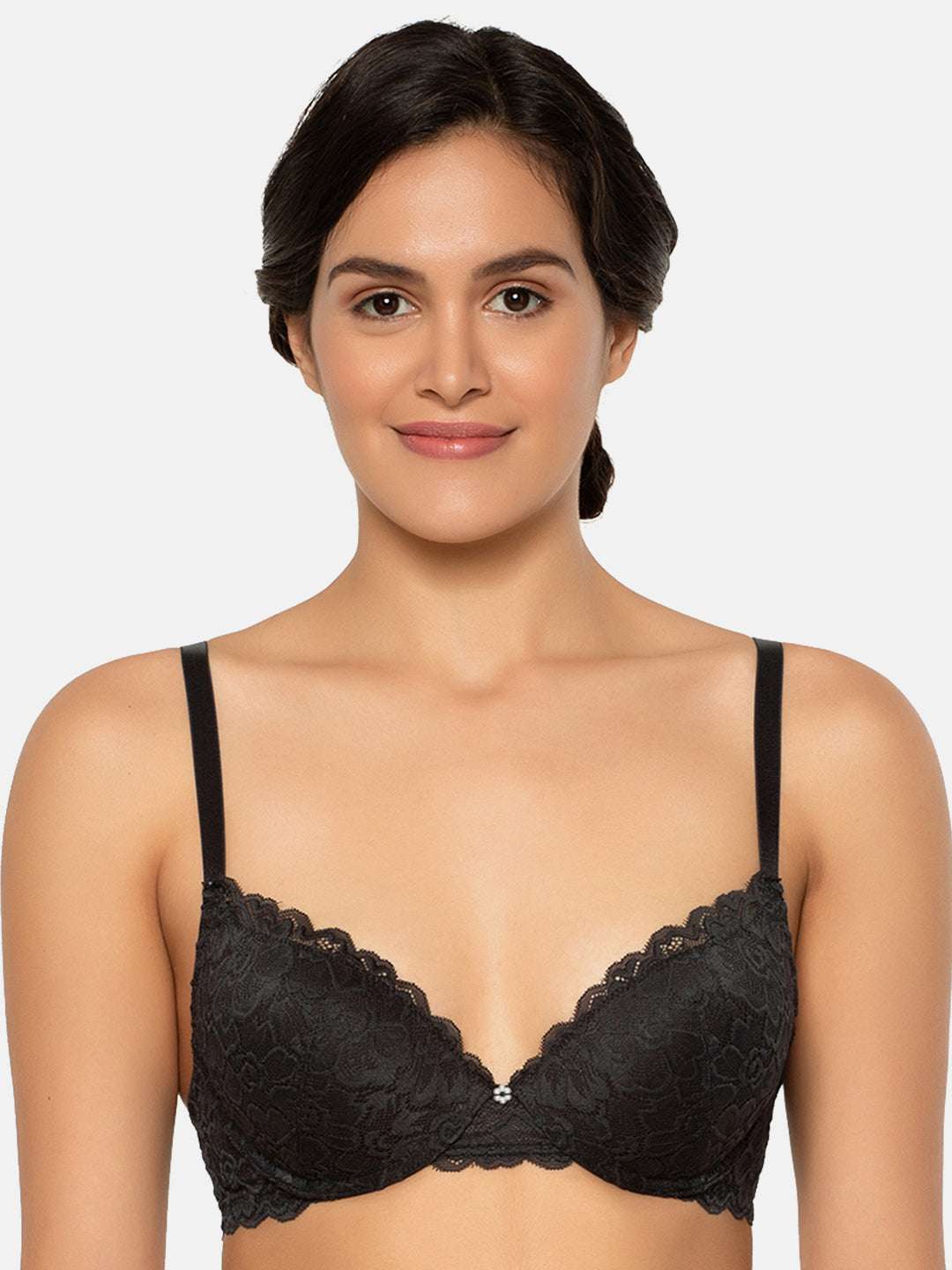 Buy Plush Desire Padded Wired 3/4Th Cup Lacy Push-Up Bra - Black