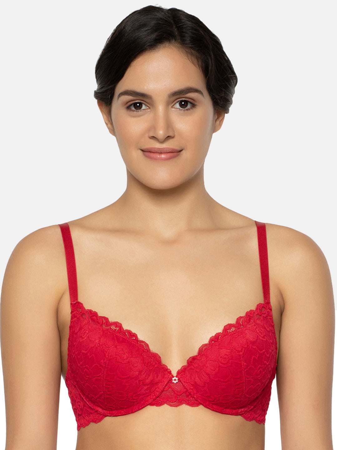 Buy Plush Desire Padded Wired 3/4Th Cup Lacy Push-Up Bra – Red Online