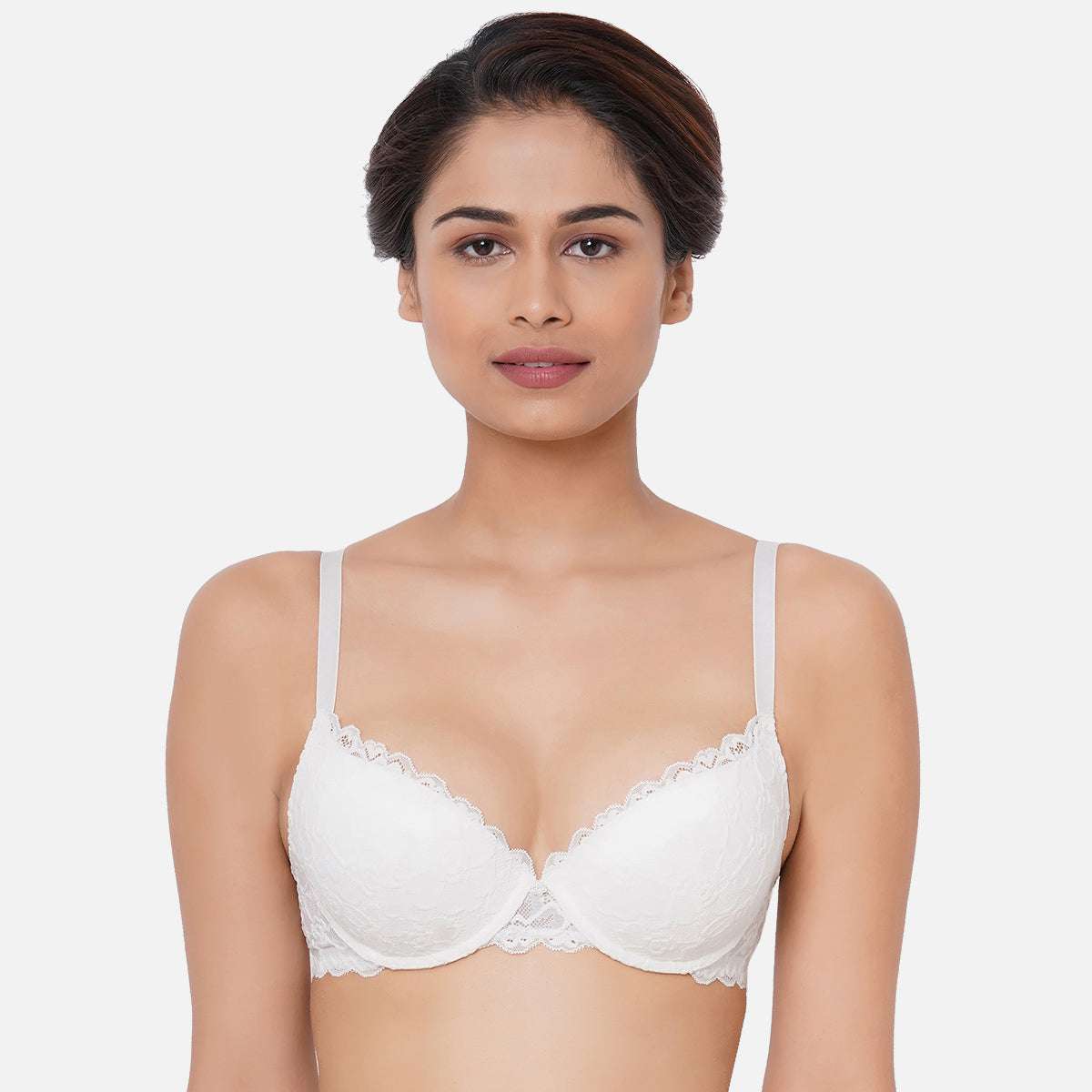 Plush Desire Push-Up Padded Wired 3/4th Cup Lacy Bra - White