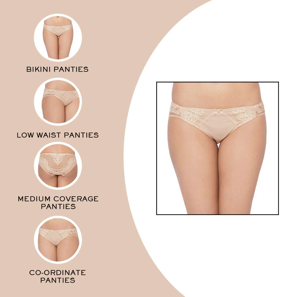 Evy Low Waist Medium Coverage Bridal Wear Lace Bikini Panty - Beige