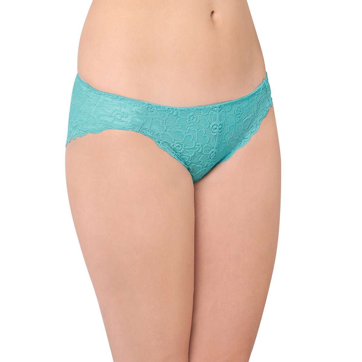 Plush Desire Low Waist Medium Coverage Bridal Wear Lace Bikini Panty - Blue