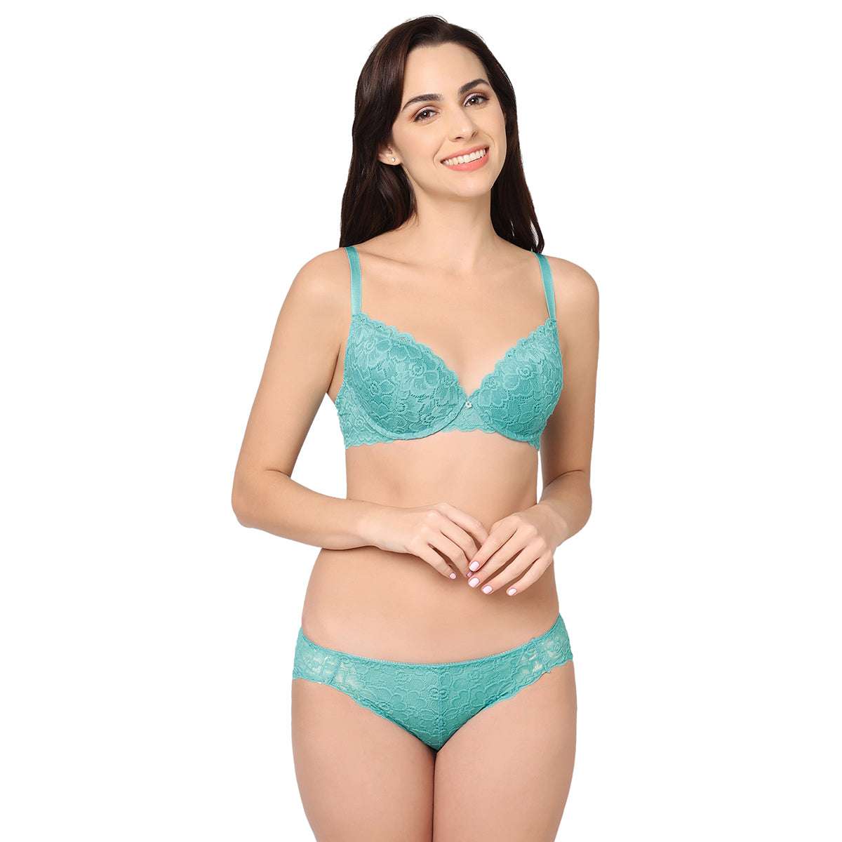 Plush Desire Low Waist Medium Coverage Bridal Wear Lace Bikini Panty - Blue