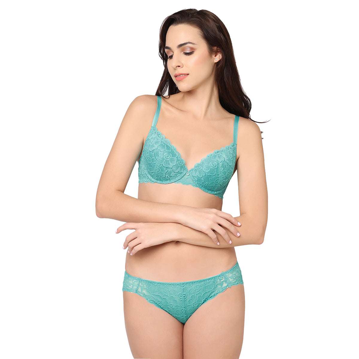 Plush Desire Low Waist Medium Coverage Bridal Wear Lace Bikini Panty - Blue