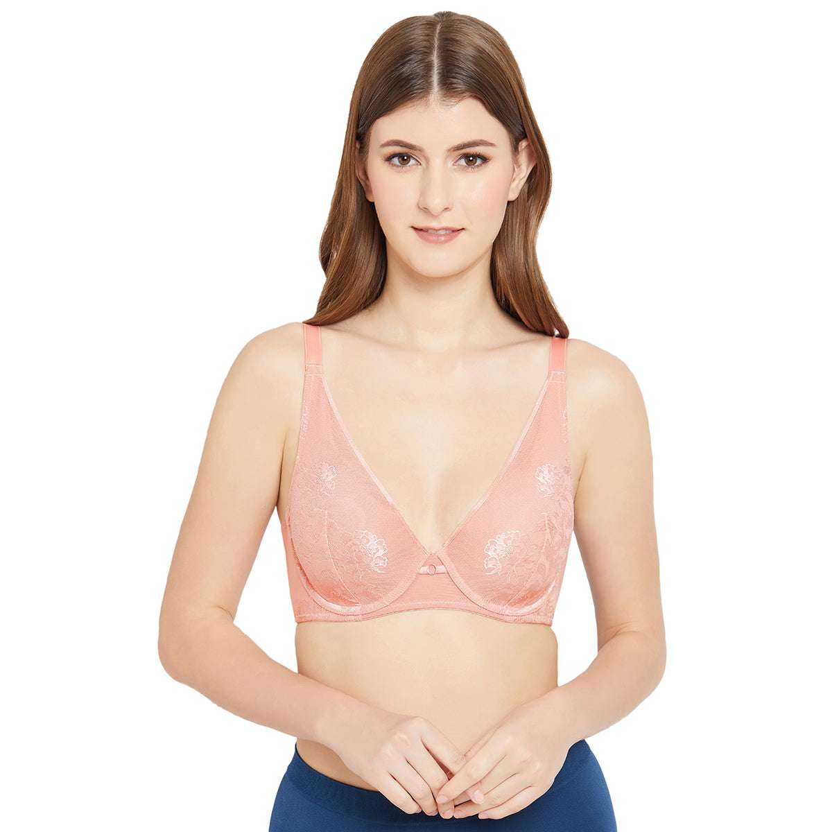 Buy Feliz Padded Wired 3/4th Coverage T-Shirt Plunge Lacy Bra-Pink