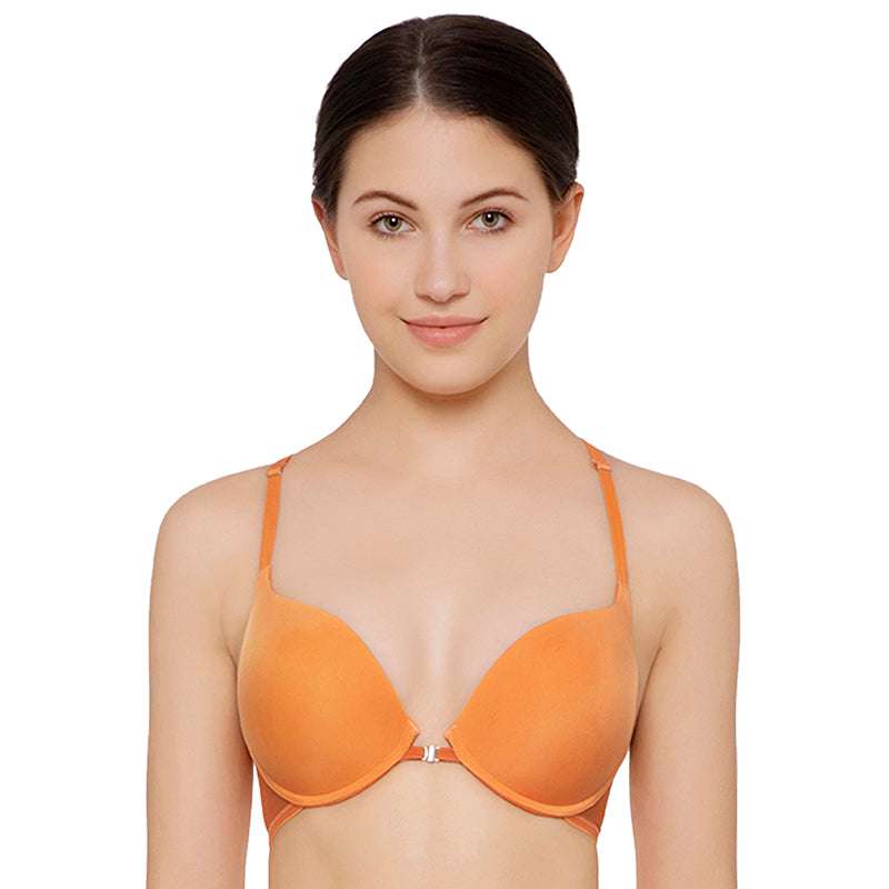 Buy Soleil Padded Wired 3/4Th Cup Front Closure Plunge Lacy Bras-Orange  Online