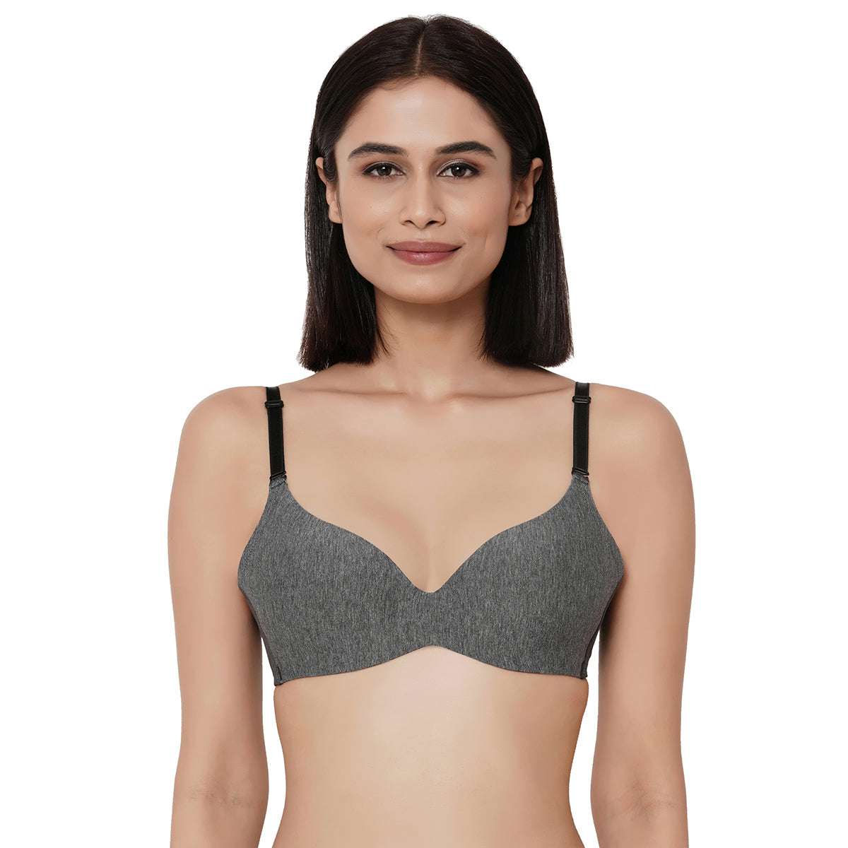Buy Synchro Padded Non-Wired 3/4th Cup Everyday Wear T-shirt Bra - Grey  Online