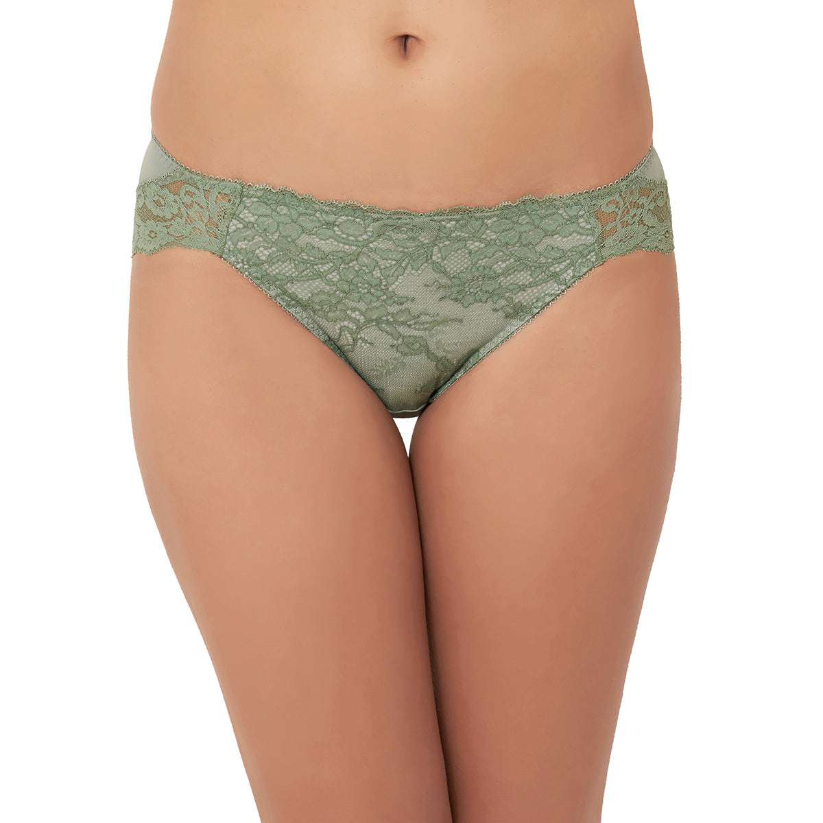 Bragenic Low Waist Medium Coverage Lacy Panty - Green
