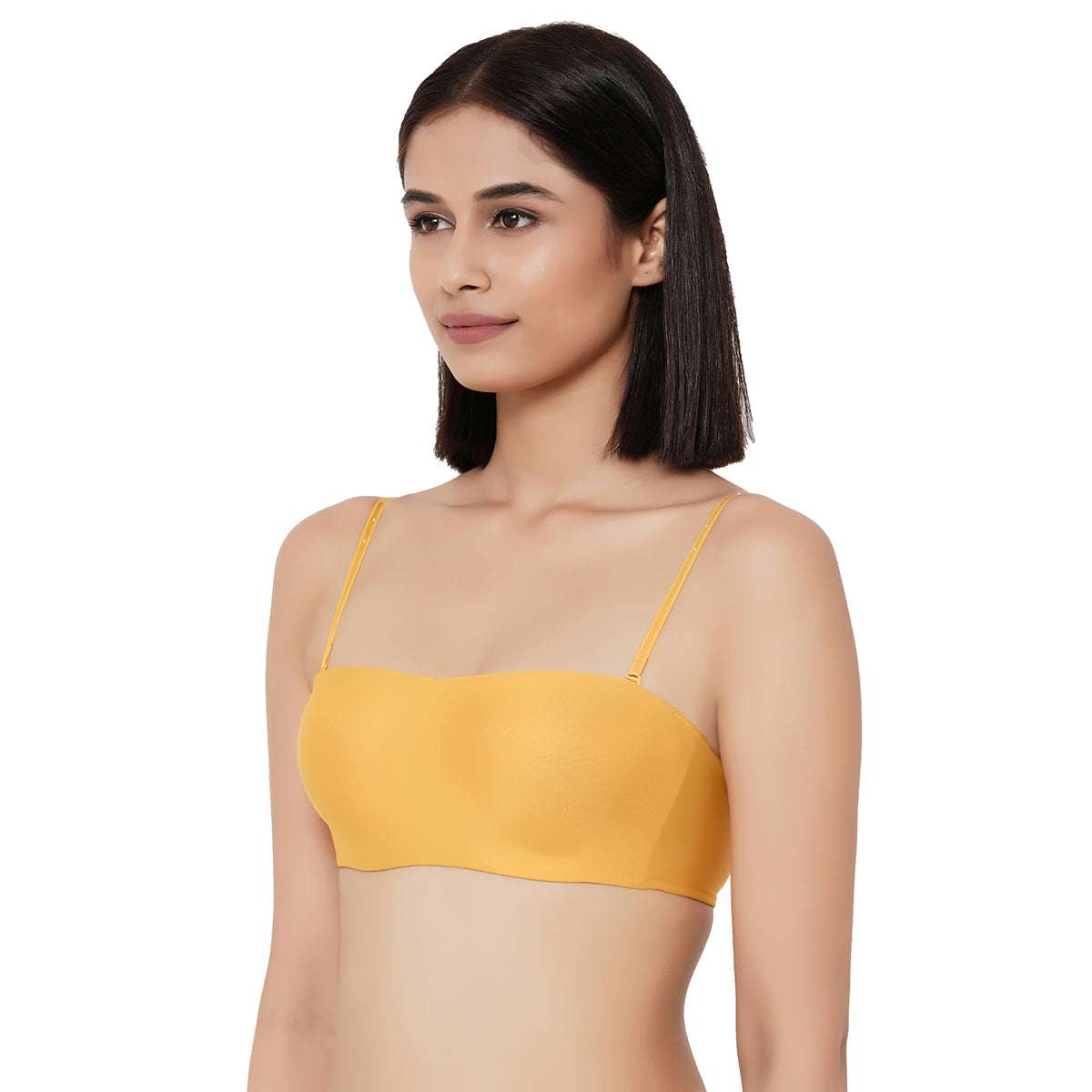 Basic Mold Padded Wired Half Cup Strapless Bandeau T Shirt Bra Yellow