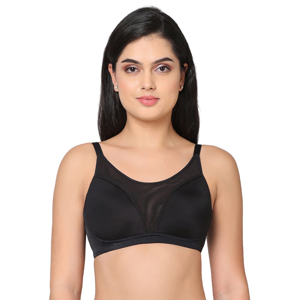 Motion Wear Sports Padded Non-wired Racer Back High Intensity Full coverage  Sports Bra - Black